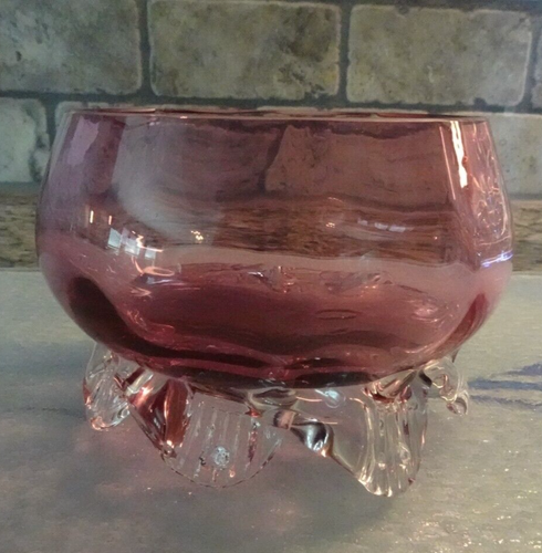 Ancien bol à noix cave à sel ouverte anglaise en verre art violet canneberge - Photo 5/10