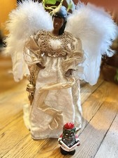 African American Angel Christmas Tree Topper Mini Santa Claus Figurine Lot Gold