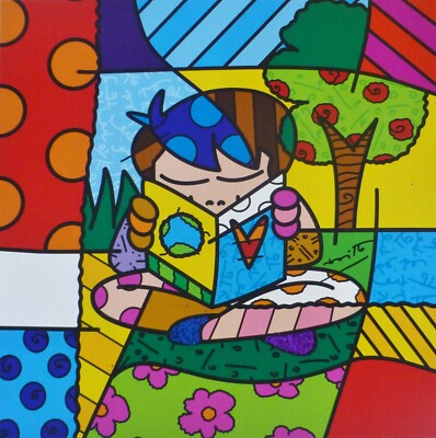 Romero Britto My Reise 2021 Handsigniert Nummeriert 5/180 auf Leinwand Verziert