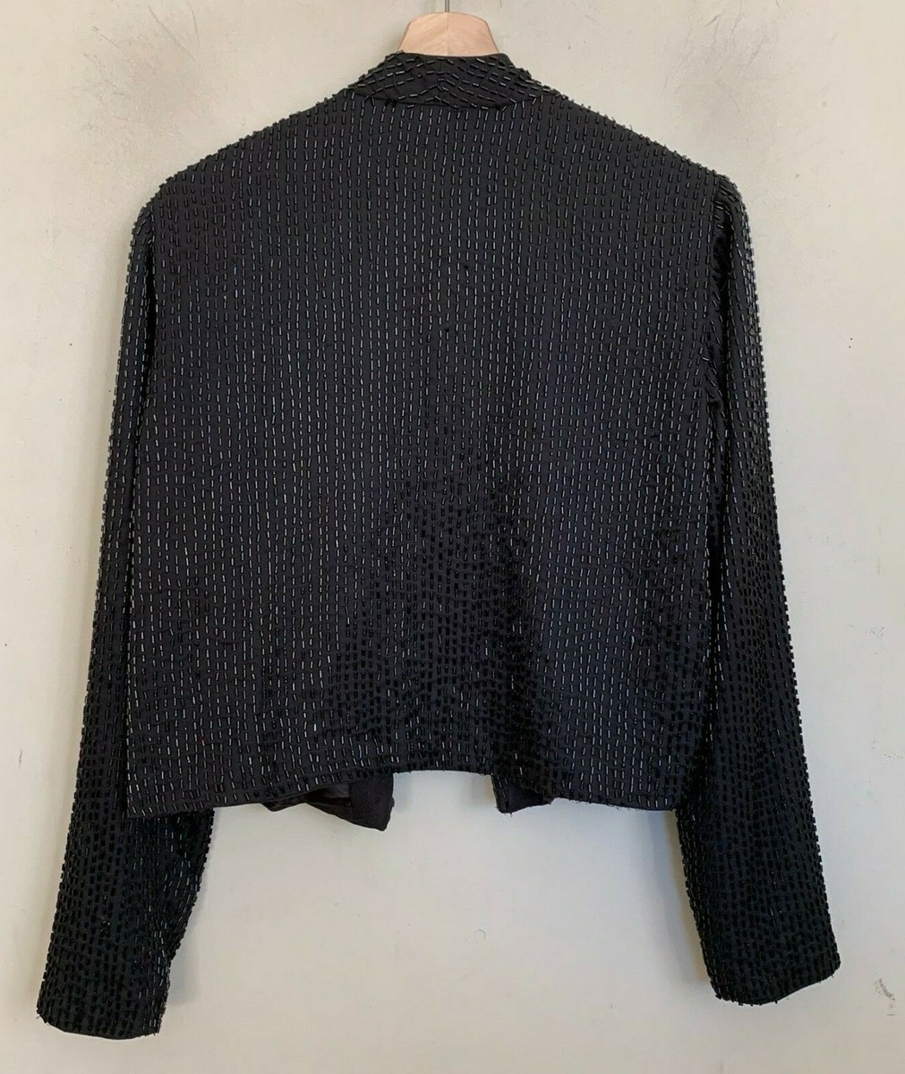 MNG Womens Vintage Cocktail Evening Jacket Black Bead Open Front