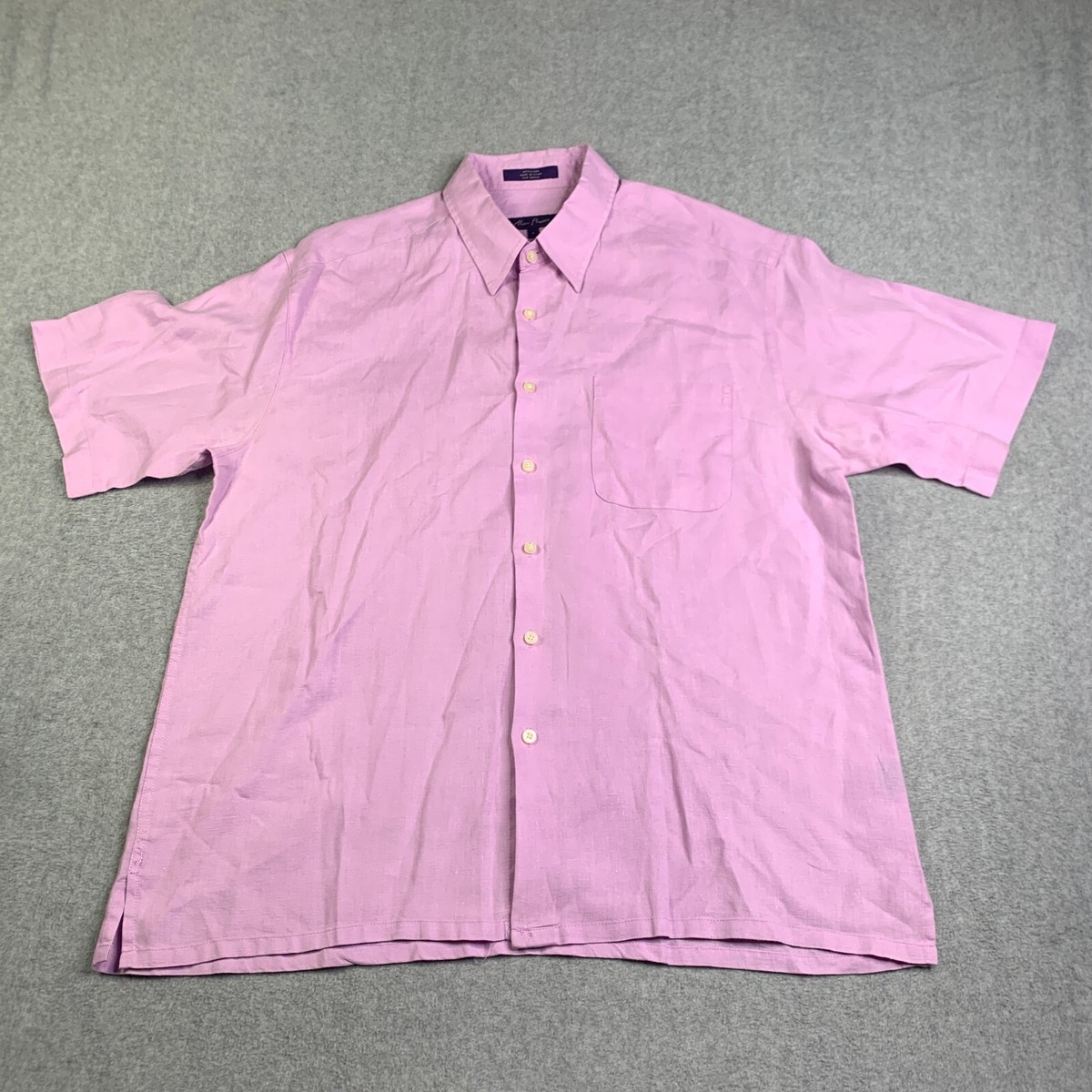 Alan Flusser Shirt Large Purple Linen Beach Button Up Short Sleeve Mens |  eBay