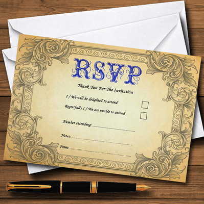Typografie Vintage blaue Postkarte personalisierte RSVP Karten