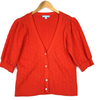 Draper James Cardigan Sweater XL Red Puff Sleeve Knit Button Front NWT Womens