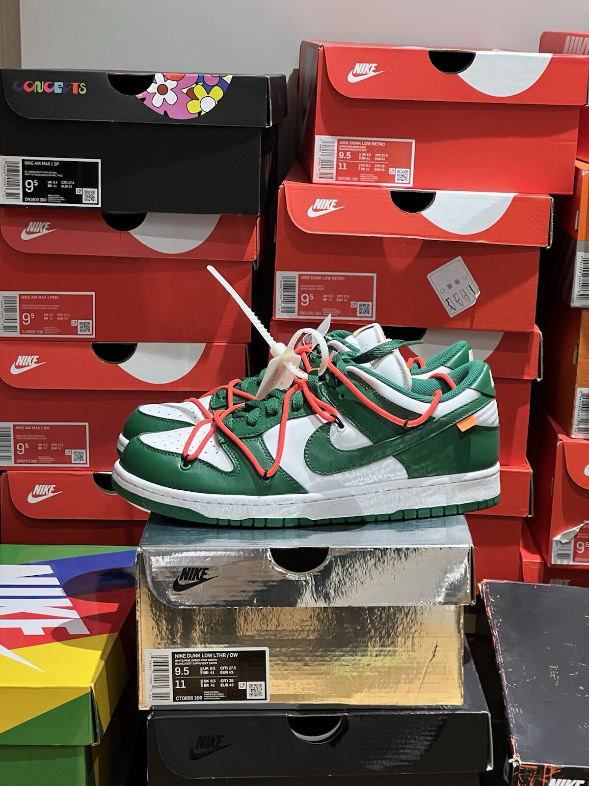 OFF WHITE X NIKE SNEAKERS NIKE DARK LOW X BIANCO SPORCO VERDE PINO TAGLIA: US 9 5 UK 8 5