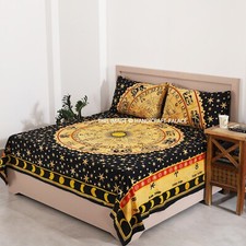 Indian Mandala Bedspread Boho Queen Size Cotton Bed Sheet With Two Pillow Covers