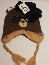 Kids Style 5 Brown and Black Bear Hat  Gloves Set - NEW WITH TAGS