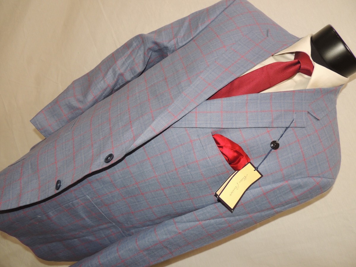 NWT ALAN FLUSSER BLUE WINDOWPANE LINEN BLEND JACKET SIZE XXL NEW