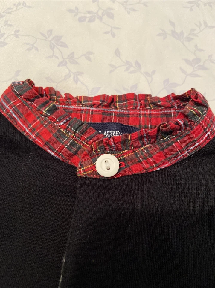 Ralph Lauren Girls Black W Plaid Ruffled Collar Dress Drop Waist Flared Sz 5 - Image 2 of 4