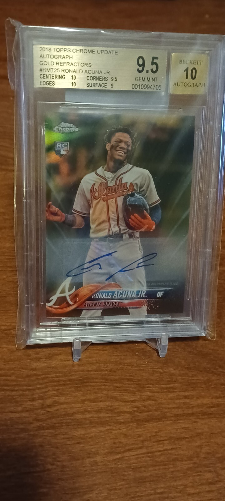 2018 TOPPS CHROME RONALD ACUNA JR GOLD REFRACTOR ROOKIE AUTO /50 BGS GEM 9.5+/10