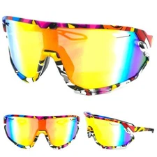 Oversized RETRO SPORTY WRAP Shield Cycling SUN GLASSES Large Big Graffiti Frame