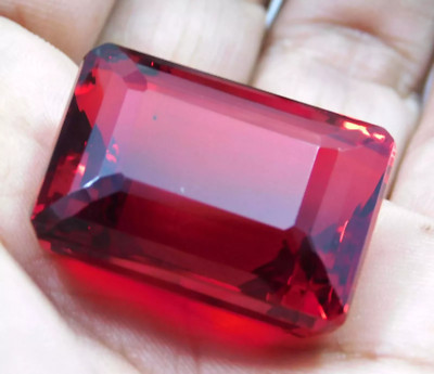 NATURAL 200 CT EMERALD CUT BLOOD RED BRAZILIAN TOPAZ LOOSE CERTIFIED GEMSTONE