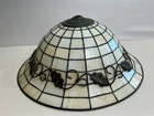 Tiffany Style Slag Glass w/Metal Hanging Lamp Shade, Vintage, 17 3/4" Dia, 8" H