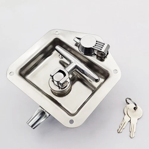 2x Stainless Steel Recessed Folding T Handle Lock Latch With Keys Fit Tool Box. - Picture 10 of 12