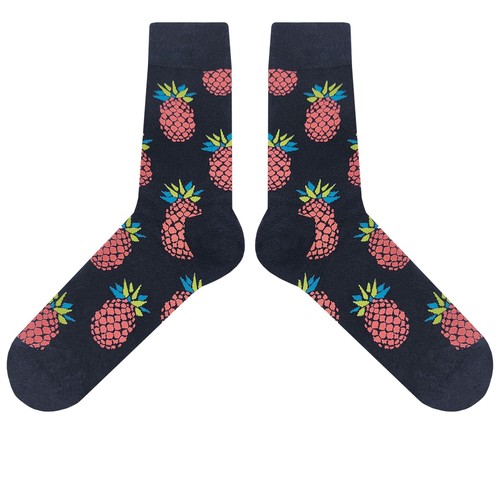 NWT Pink Pineapple Dress Socks Novelty Men 8-12 Black Crazy Fun Sockfly - Picture 2 of 4