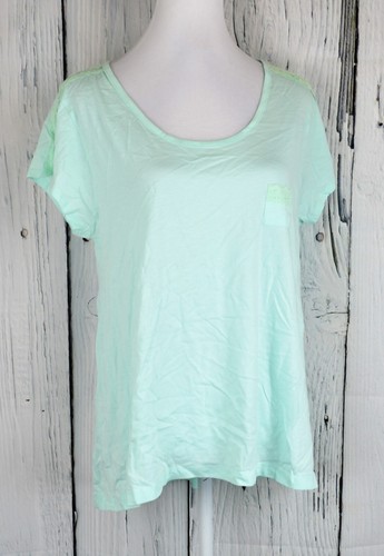 HUE Women's Lace‑Trim Pocket Pajama Top S/S Sleepwear Sleepshirt PJ Mint Medium - Picture 2 of 5