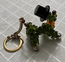 Poodle Dog With Top Hat Keychain Orange Collar Green Beads Vintage