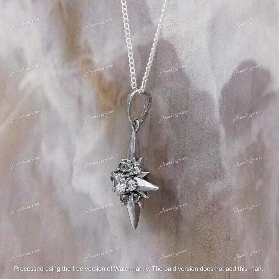 Colgante cruz para mujer con acabado de oro blanco de 14 k de diamantes de corte redondo de 2,10 quilates Foto 3 de 4