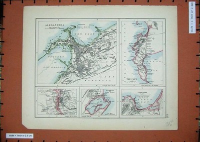 Original alter antiker Druck Landkarten Ozeanien Tasmanien Alexandria Kairo Kap
