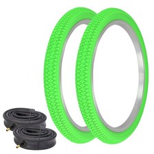 PAIR OF GREEN BIKE PRO TIRES W/HEAVYDUTY TUBES IN 20 X 1.95 X-PERFORMER TREAD