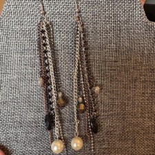 Multi-colored long chain earrings with beads and pearls statement boho