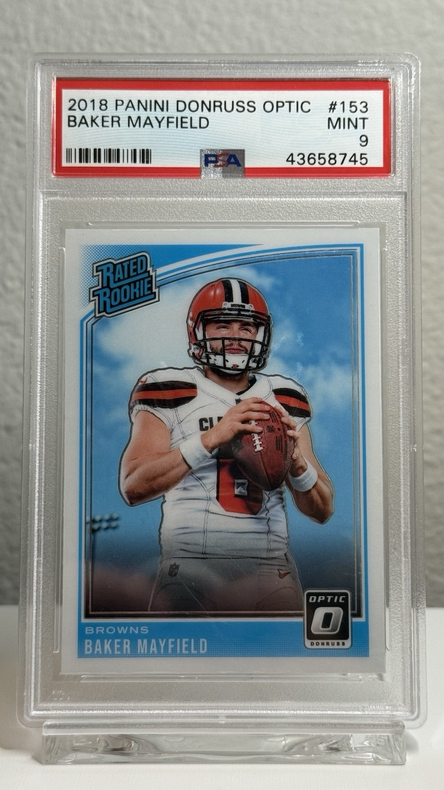 2018 Donruss Optic - Rated Rookie Baker Mayfield #153 (RC) PSA 9