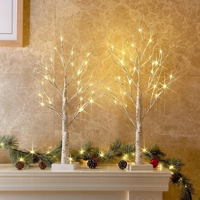 PEIDUO 2FT LED Birch Trees (2PK)   indoor Christmas décor with warm lights.