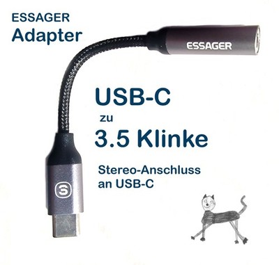 USB-C zu 3.5 mm Klinke ~ Adapter zur Übertragung von Audio-Signalen von ESSAGER