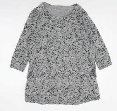 Julipa Damen grau geometrisches Polyester Pulloverkleid Größe 12 U-Ausschnitt Pullover