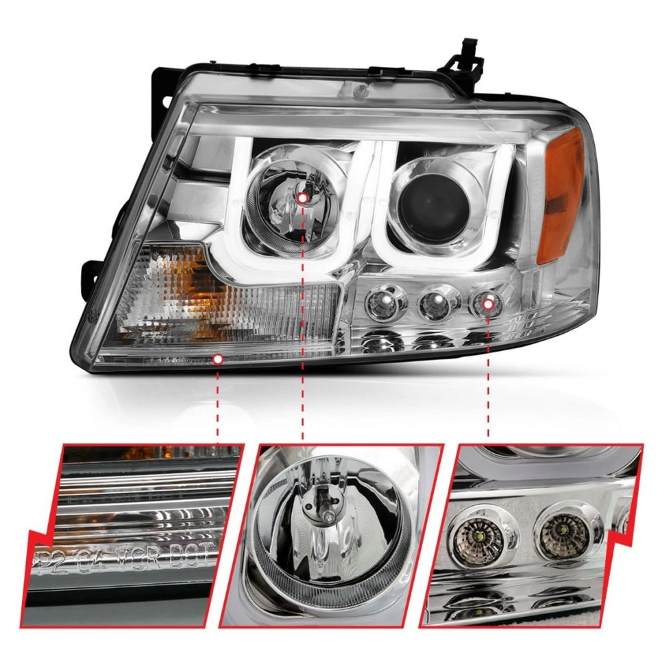 ANZO For Lincoln Mark LT 2006 2007 2008 Projector Headlights w/ U-Bar Chrome Foto 2 de 4