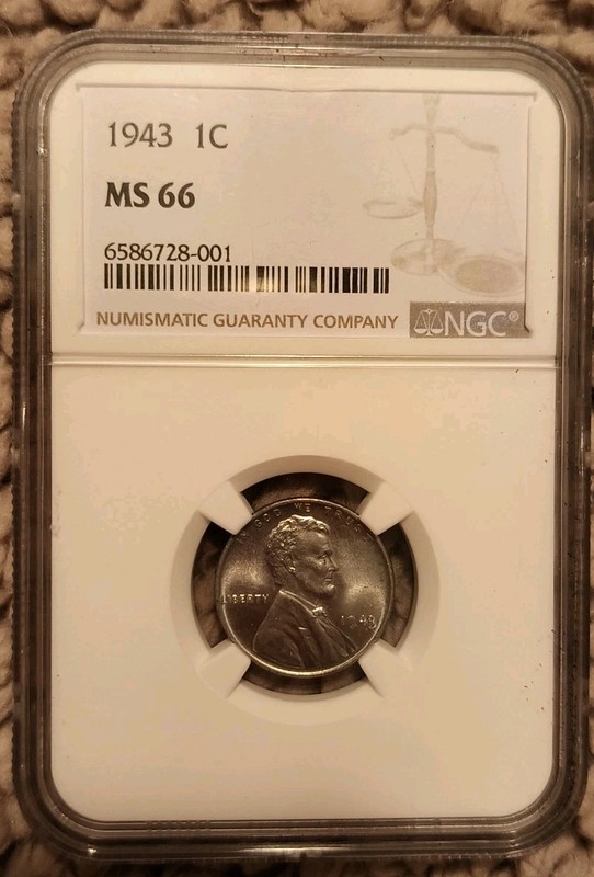 1943 D Lincoln Steel Cent certified NGC MS 66 Die Break Not Marked On Label