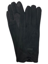 Womens Black Stitched Suede-Like Stretch Fit Texting  Tech Touchscreen Gloves