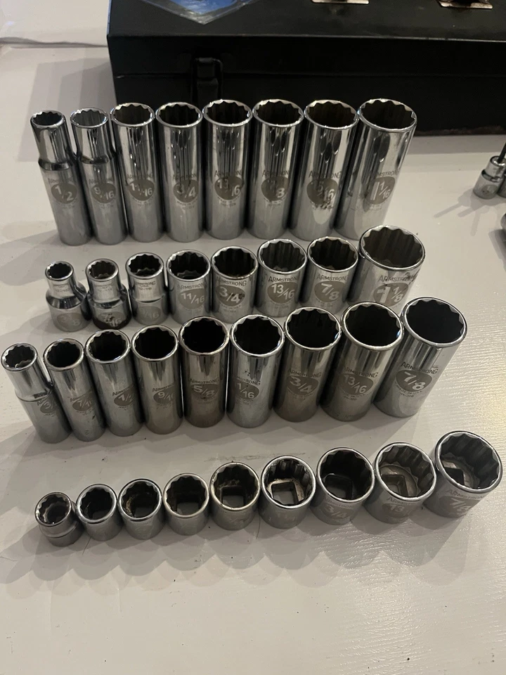 Armstrong Tools 57Pc 3/8”+1/2” Drive Socket Breaker Bar Ratchet Shallow Deep Hex - Image 3 of 4