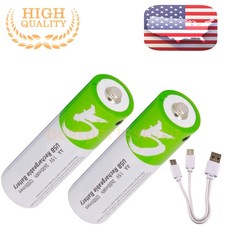 2PC USB AA 1.5V Lithium ion Rechargeable li-ion Battery Fast Charge Type C Cable