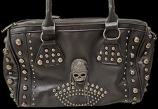 Zadig Voltaire Black Studded Skull Satchel Double Handles Zip Silver HW
