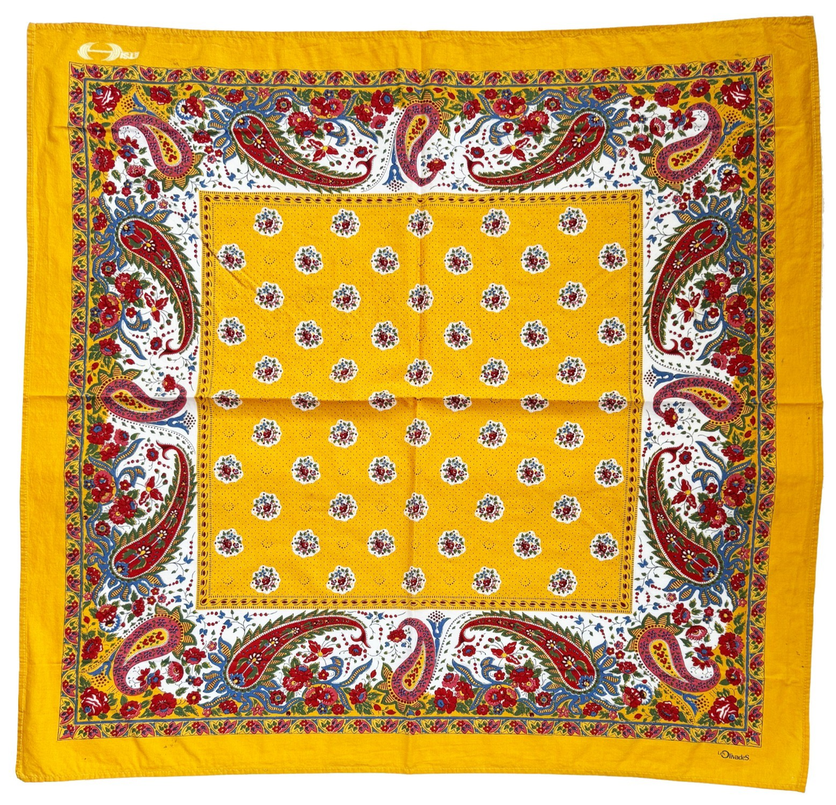 LES OLIVADES Cotton Bandana Scarf Golden Yellow Floral Paisley