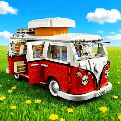 Klemmbausteinset VW T1 Omnibus Bus Auto Retro Komplettset Rot Weiß MOC