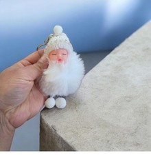 White Faux Fur Pom Pom Key Chain for Women, Cute Style, Solid Pattern