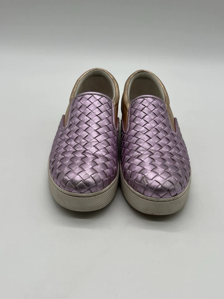 Bottega Veneta 女式 39.5 美国 9.6 道奇紫色金色金属编织皮鞋 — 第 2/4 张图片