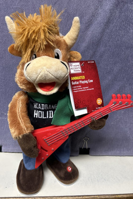 Gemmy Christmas Highland Cow Playing Guitar HEADBANGIN HOLIDAY Jingle Bell Video