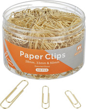 500Pcs Gold Paper Clips Assorted Sizes Small, Medium and Large Paperclips for Pa
