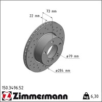 2X Zimmermann 150.3496.52 Bremsscheibe FüR BMW 1 2 F20 F21 F22 F87 F23