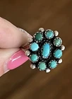 Vintage Native American Turquoise Sterling Silver 925 Floral Cluster Ring 5.75