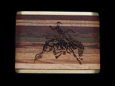 UA07173 VINTAGE 1970s BRONC RODEO RIDER WOOD ON SOLID BRASS BELT BUCKLE