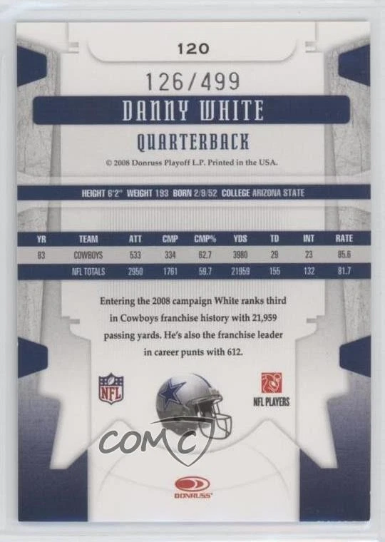 2008 Leaf Limited Legend /499 Danny White #120 - Image 2 of 2