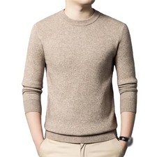 Men's Warm Crew Neck Wool Pullover Sweater - Thick Solid Color - Autumn/Winter