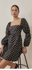 Reformation Black and White Polka Dot Dress Size XS Long Sleeve Dress