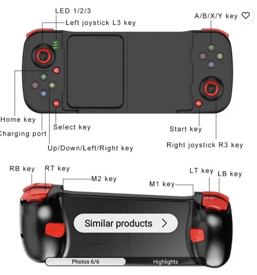 Wireless Extendable Mobile Phone Gamepad Bluetooth BT Controller (BLACK) - Image 3 of 4