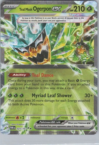 Teal Mask Ogerpon ex - 025/167 (Holo) NM SV06: Twilight Masquerade Pokemon