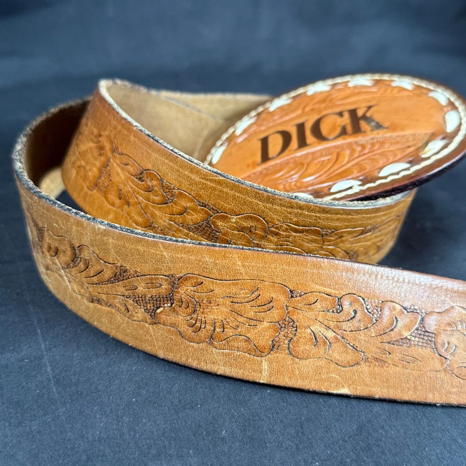 Винтажный кожаный ремень + пряжка Dick Richard 40 дюймов тисненый тисненый вестерн Richard - Изображение 2 из 4