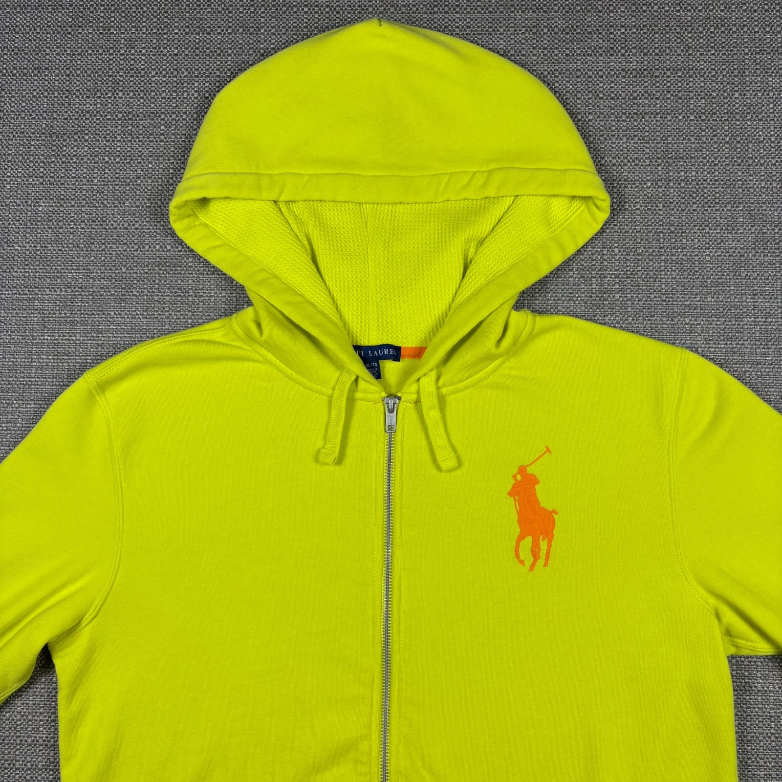 Ralph Lauren donna felpa con cappuccio XL giacca zip giallo fluorescente fluorescente big pony